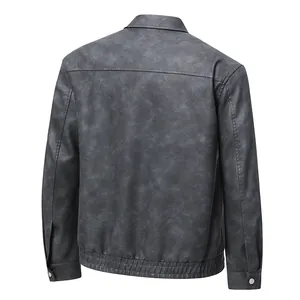 Graue Herrenjacke aus Wildlederimitat im Vintage-Stil mit Umlegekragen, Rückansicht