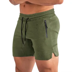 Pantaloncini sportivi verde oliva da uomo traspiranti per corsa e allenamento fitness
