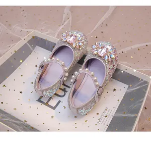 Chaussures de princesse pailletées pour filles avec strass de luxe et perles chic