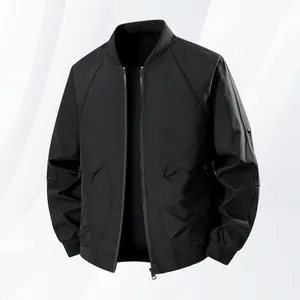 Men Plus Size Bomber Jacket Solid Color Polyester Flight Jacket Casual Baseball Collar Windproof Zip Up Outerwear Top