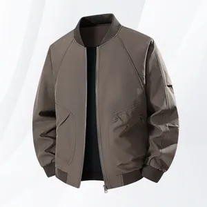 Men's classic solid color bomber jacket with a baseball collar for casual spring autumn wear
