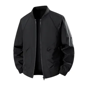 Classic black men's pilot bomber jacket with casual baseball collar and zipper