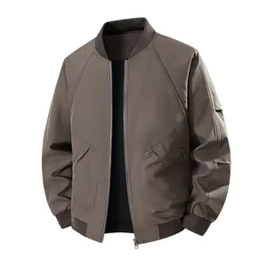 Premium men's solid brown bomber jacket with classic baseball collar and zipper closure
