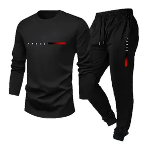 Ensemble Haut Et Bas De Sport Décontracté Pour Hommes Imprimé Paris Polyester Respirant T-Shirt À Col Rond Et Pantalon De Jogging