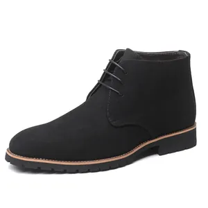 Black suede men's chukka boots with lace-up design and durable rubber sole