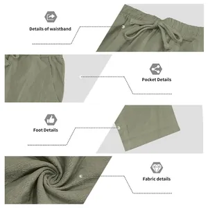 Detalles del pantalón casual para hombre que muestran la cintura, bolsillos y textura de la tela