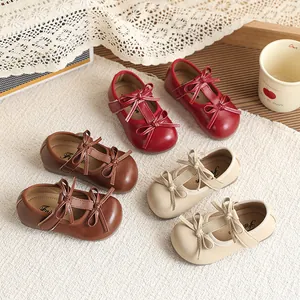 Girls Bow Princess Mary Jane Shoes British Style Korean Design Artificial Leather Non-Slip Flat Single Shoes For Spring Autumn