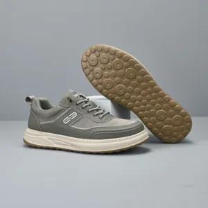 Stylish men's thick-soled casual sneakers in gray and khaki with breathable mesh upper
