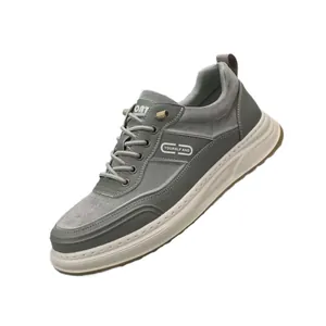 Modern men's platform casual sneakers in grey and green breathable fabric design
