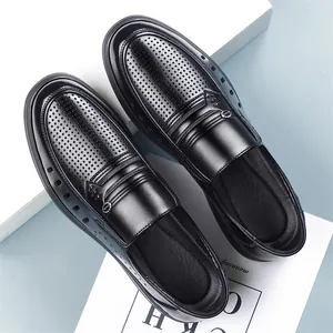 Mocassins professionnels en cuir perforé noir pour hommes chaussures respirantes business casual