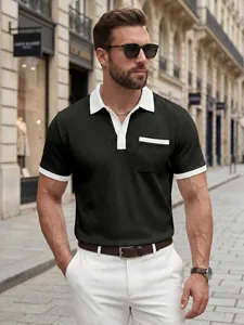 Polo classique pour homme en maille gaufrée avec col blanc contrasté et détail de poche poitrine