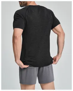 Back view of a men's seamless breathable sports T-shirt for fitness and outdoor activities