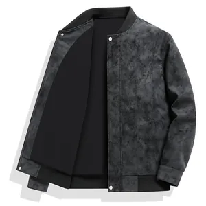 Men Retro PU Leather Jacket Baseball Collar Fashion Casual Loose Fit Spring Autumn Zipper Ribbed Outerwear Top