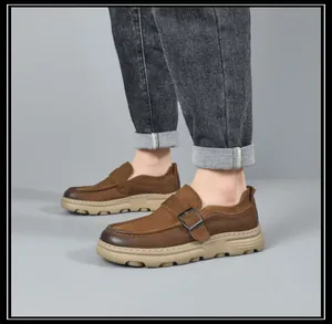 Classic men's brown leather loafers featuring soft soles and breathable slip-on design
