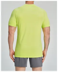 Back view detail showing the seamless texture of a neon green men's sports t-shirt