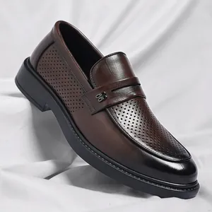 Mocasines de Negocios para Hombre Calados Transpirables Sin Cordones Zapatos de Cuero Estilo Británico Casual Zapatos de Vestir Con Hebilla