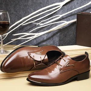 Zapatos Oxford de Cuero Sintético Casual de Negocios para Hombre Estilo Británico Punta Estrecha Cordones Zapatos Formales de Boda