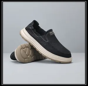 Mocassins noirs pour hommes à plateforme avec semelle en caoutchouc antidérapante