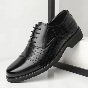 Chaussures de Ville en Cuir de Vachette de Première Couche pour Hommes Respirantes Ajourées Bout Rapporté Style Britannique Noir Chaussures
