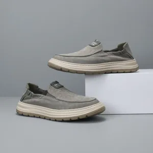 Mocassins décontractés gris pour hommes en tissu ultra-léger et semelles souples épaisses