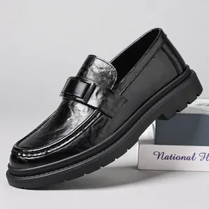 Mocasines Casuales de Negocios para Hombre Estilo Británico Cuero Regenerado Suela Gruesa Zapatos de Oficina Transpirables