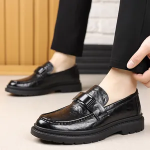 Mocasines de cuero para hombre transpirables con suela gruesa estilo de negocios