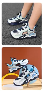 Breathable mesh kids' sneakers with rotary buckle closure and hollow-out design.
