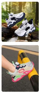 Breathable children's sports shoes with rotating knob buckle and hollow mesh design