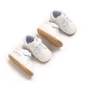 Zapatos de Bebé para Caminar de Cuero PU Suela Blanda Zapatillas con Cierre de Gancho y Bucle Bordado Floral Casual