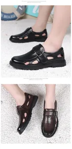 Men's breathable hollow-out leather sandals shown in classic black and brown variants