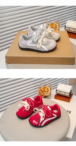 Detail van GAT-sneakers voor meisjes in rood en beige met mesh en strikborduursel
