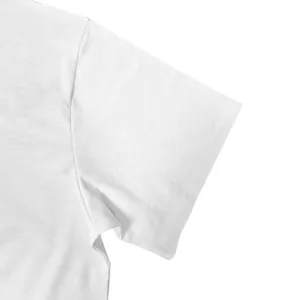Macro view showing the slub cotton fabric texture and stitching of white t-shirt sleeve