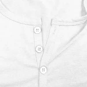 Close-up of men's white vintage Henley shirt with button placket detail
