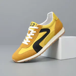 Baskets Décontractées pour Hommes en Cuir et Tissu Patchwork Chaussures Retro Forrest Gump Légères Respirantes Semelle Épaisse