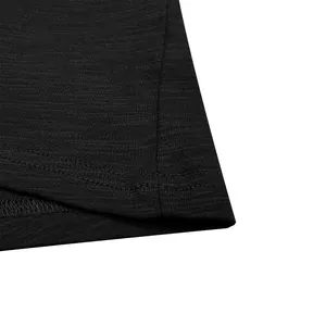Close-up of black slub cotton t-shirt hem showing durable double-needle stitching