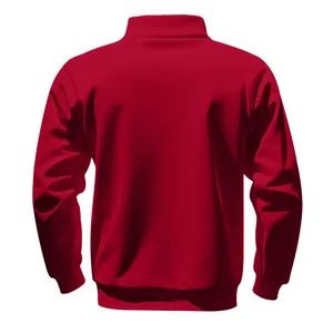 Rückansicht eines schweren burgunderroten Fleece-Sweatshirts für Herren mit Stoffstruktur