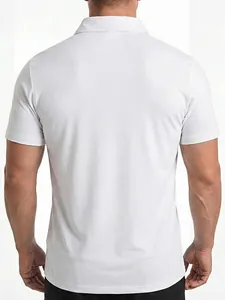 Back view of classic white short sleeve polo shirt for men in casual style