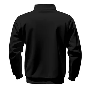Rückansicht eines schwarzen schweren Sweatshirts mit Stehkragen und Rippbündchen für Herren