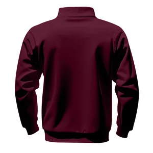 Rückansicht eines schweren burgunderroten Herren-Fleece-Sweatshirts mit Stehkragen.