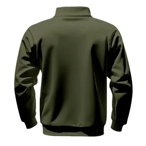 Rückansicht des übergroßen armee-grünen schweren Herren-Sweatshirts mit halbem Reißverschluss