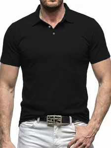Men's solid black short sleeve polo shirt with a slim fit and classic collar detail