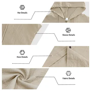 Detailed views of men's linen sleeveless hoodie showing fabric texture and hem features