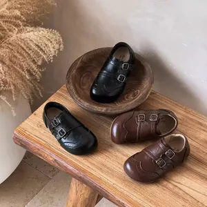 Mocassins Richelieu pour Filles Style Britannique Chaussures en Cuir Microfibre École Spectacle Bout Rond Noir Marron