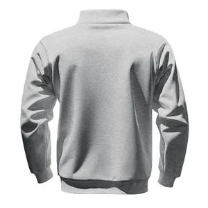 Rückansicht eines schweren grauen Fleece-Sweatshirts mit halbem Reißverschluss für Herren.