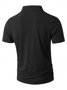 Back view of a classic black short-sleeved polo shirt for men in casual style.