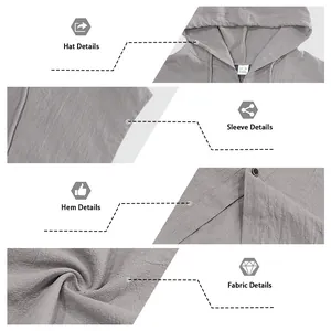 Detailed macro view showing the hood, hem, sleeve, and breathable cotton fabric texture.