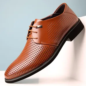 Chaussures de Bureau pour Hommes en Cuir Véritable Ajouré Respirant Chaussures de Soirée Formelles Oxfords Semelle en Caoutchouc Antidérapante Mariage