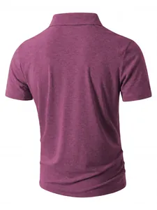Detailed back view of a men's casual maroon short-sleeved polo shirt with texture.