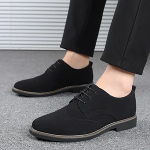 Classic men's black suede wide fit lace-up casual oxford shoes available in large sizes 48