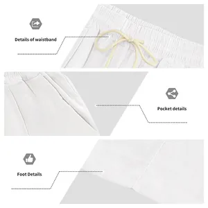 Detailansichten der weißen Herren-Leinenfreizeithose inklusive Bund und Taschenendetails